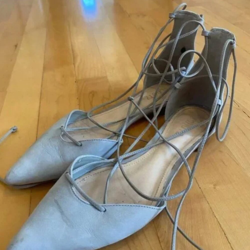 Schutz neida grey pointed toe lace up ballet flats - Picture 6 of 9